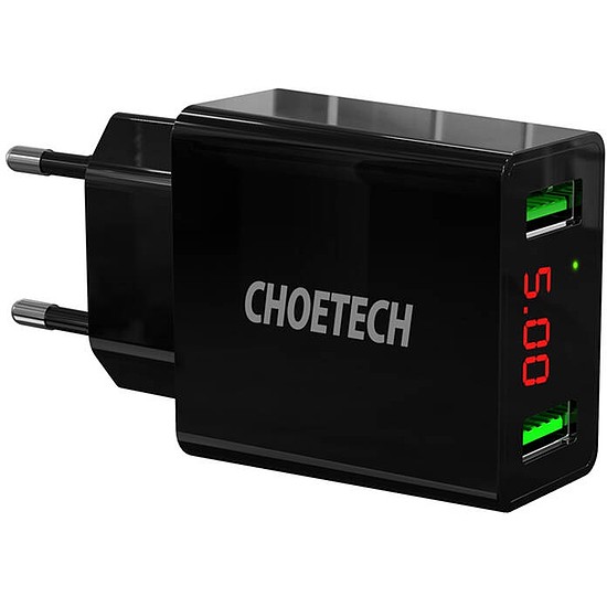 C0028 2*USB-A hálózati töltő kijelzővel (fekete)