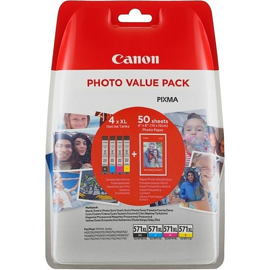 Canon CLI-571XL Multipack Black Cyan Magenta Yellow tintapatron eredeti + 50ív 10x15 PP201 0332C005