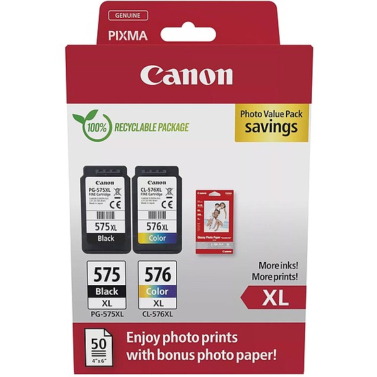 Canon PG-575XL CL-576XL Multipack Black + Color tintapatron eredeti 5437C006 + 50ív fotópapír