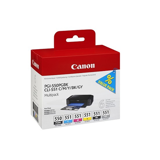 Canon PGI-550 + CLI-551 Multipack Black Cyan Magenta Yellow Grey tintapatron eredeti 6496B005 kifutó!
