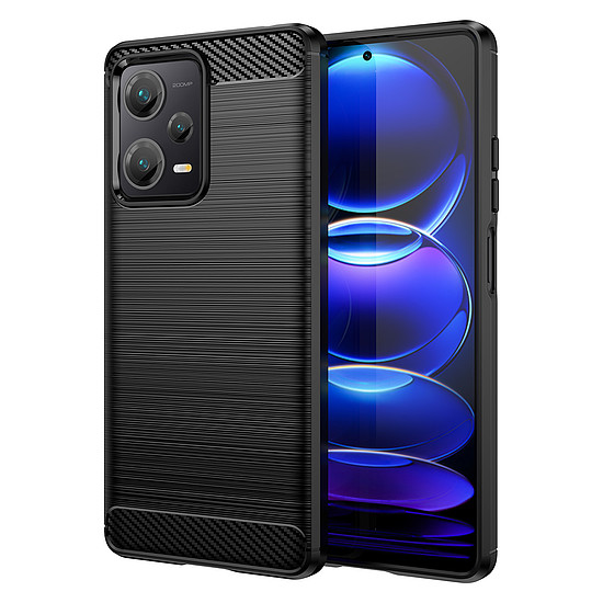 Carbon Case tok Xiaomi Redmi Note 12 Pro+ rugalmas szilikon karbon borításhoz fekete