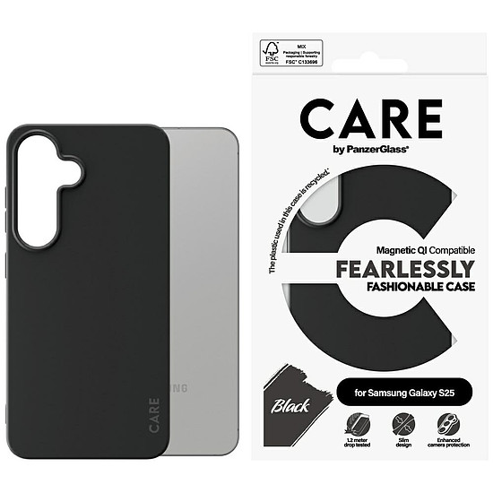 CARE by PanzerGlass divatos QI tok Samsung Galaxy S25-höz - fekete