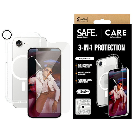 CARE by PanzerGlass Fashion 3in1 védőtok+üveg+lencse iPhone 16e-hez - átlátszó