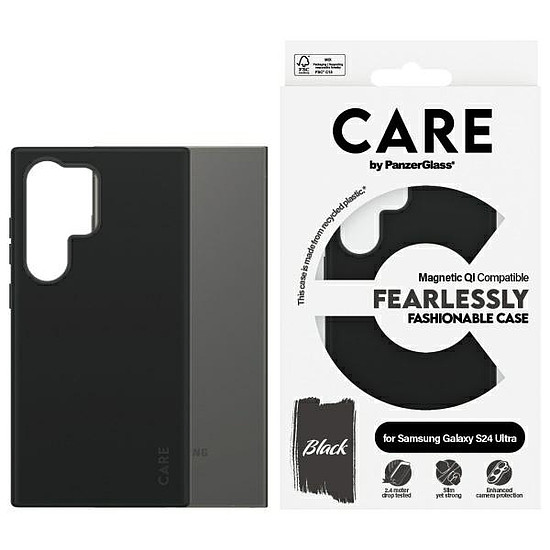 CARE by PanzerGlass Fashion QI tok Samsung Galaxy S24 Ultra készülékhez, fekete