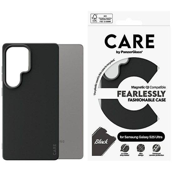 CARE by PanzerGlass Fashion QI tok Samsung Galaxy S25 Ultra készülékhez - fekete
