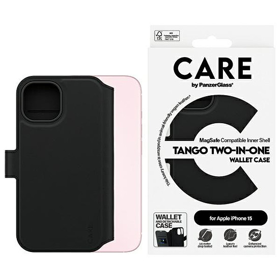 CARE by PanzerGlass Feature Tango 2in1 pénztárca-MagSafe tok iPhone 15-höz - fekete