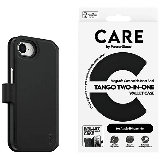 CARE by PanzerGlass Feature Tango 2in1 pénztárca tok iPhone 16e-hez - fekete