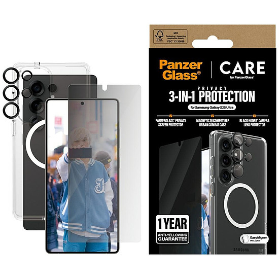 CARE by PanzerGlass Flagship 3in1 tok + Betekintést gátló üveg + Lencse Samsung Galaxy S25 Ultra készülékhez