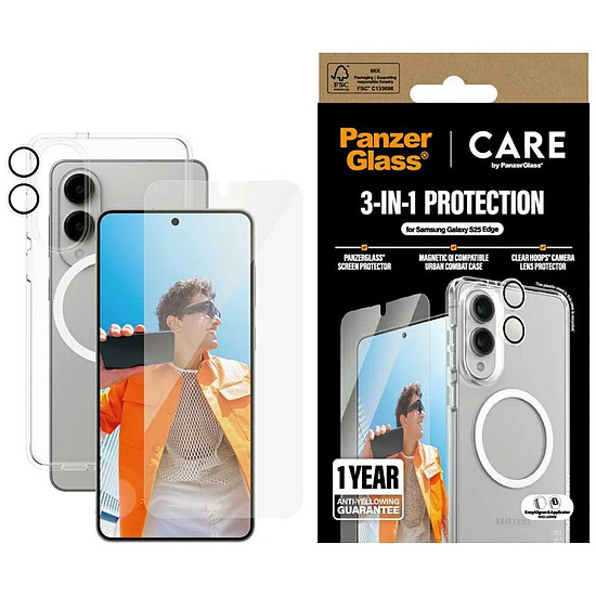 CARE by PanzerGlass Flagship 3in1 tok + üveg + lencse Samsung Galaxy S25 Edge készülékhez - átlátszó