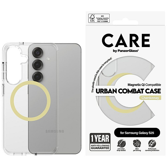 CARE by PanzerGlass Flagship Urban Combat Chardonnay QI tok Samsung Galaxy S25-höz - átlátszó