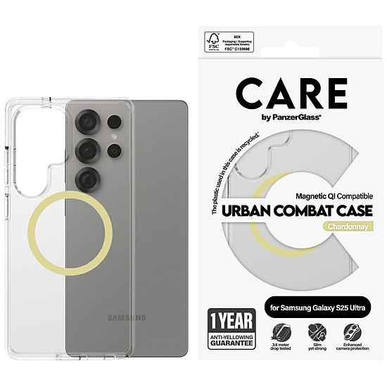 CARE by PanzerGlass Flagship Urban Combat Chardonnay QI tok Samsung Galaxy S25 Ultra készülékhez - átlátszó