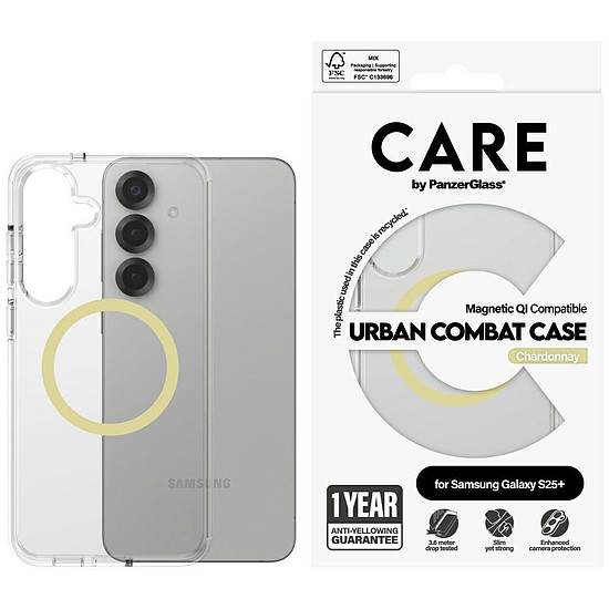 CARE by PanzerGlass Flagship Urban Combat Chardonnay QI tok Samsung Galaxy S25+ készülékhez - átlátszó