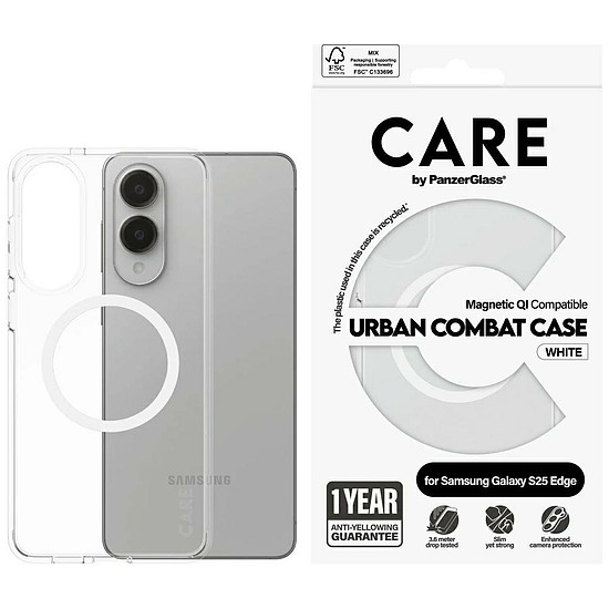 CARE by PanzerGlass Flagship Urban Combat fehér QI tok Samsung Galaxy S25 Edge-hez - átlátszó
