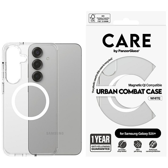 CARE by PanzerGlass Flagship Urban Combat fehér QI tok Samsung Galaxy S25+ készülékhez - átlátszó