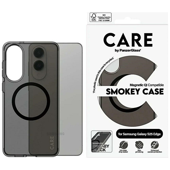 CARE by PanzerGlass Flagship Urban Combat fekete QI tok Samsung Galaxy S25 Edge-hez - félig átlátszó