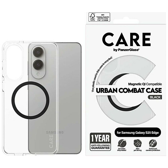 CARE by PanzerGlass Flagship Urban Combat fekete QI tok Samsung Galaxy S25 Edge-hez - átlátszó