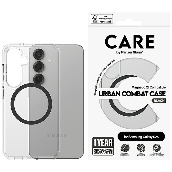 CARE by PanzerGlass Flagship Urban Combat fekete QI tok Samsung Galaxy S25-höz - átlátszó