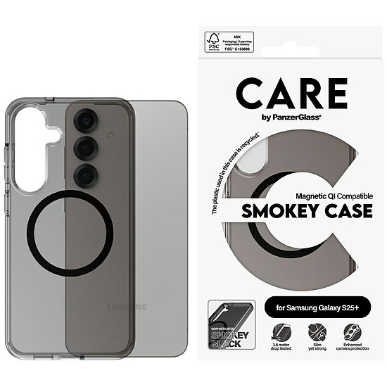 CARE by PanzerGlass Flagship Urban Combat fekete QI tok Samsung Galaxy S25+ készülékhez - félig átlátszó füstszínű