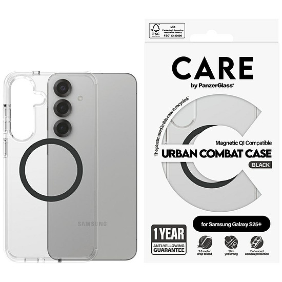 CARE by PanzerGlass Flagship Urban Combat fekete QI tok Samsung Galaxy S25+ készülékhez - átlátszó