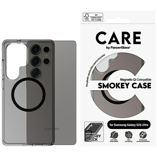 CARE by PanzerGlass Flagship Urban Combat fekete QI tok Samsung Galaxy S25 Ultra készülékhez - félig átlátszó füstszínű