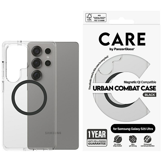 CARE by PanzerGlass Flagship Urban Combat fekete QI tok Samsung Galaxy S25 Ultra készülékhez - átlátszó