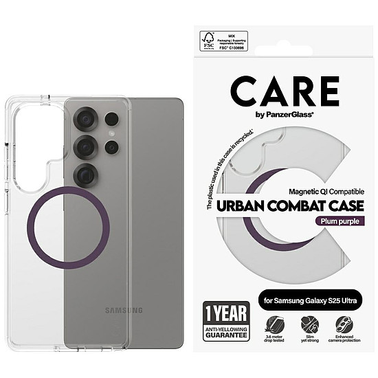 CARE by PanzerGlass Flagship Urban Combat Purple QI tok Samsung Galaxy S25 Ultra készülékhez - átlátszó