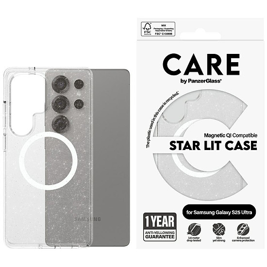 CARE by PanzerGlass Flagship Urban Combat StarLight fehér QI tok Samsung Galaxy S25 Ultra készülékhez - átlátszó