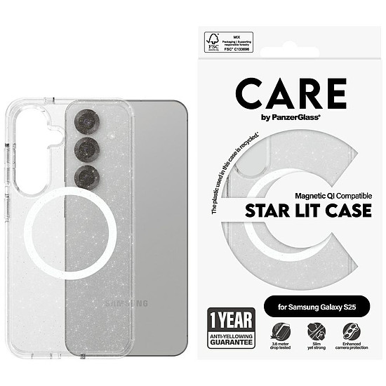 CARE by PanzerGlass Flagship Urban Combat Starlight White QI tok Samsung Galaxy S25-höz - átlátszó