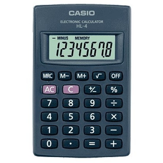 Casio HL-4 zsebszámológép 8 számjegy fekete nagy kijelző vékony kivitel