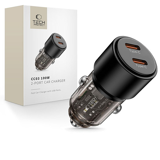 CC03 2 portos PD100W autós töltő - fekete