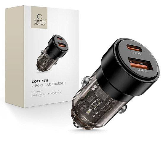 CC03 2 portos PD75W autós töltő - fekete