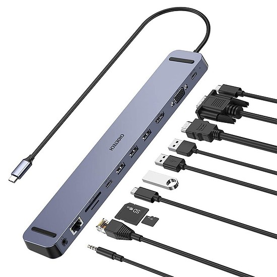 Choetech dokkolóállomás többfunkciós adapter HUB USB Typ C 11in1 100W PD szürke (HUB-M20)