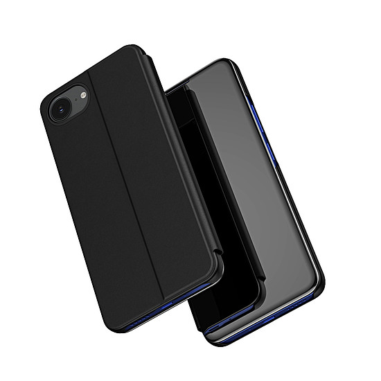 Clear View tok iPhone 16e-hez - flip tok - fekete