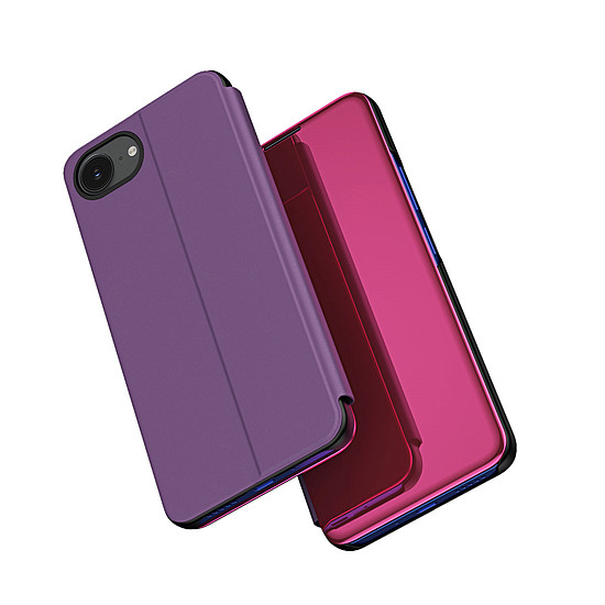 Clear View tok iPhone 16e-hez - kihajtható tok - rózsaszín