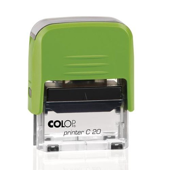 Colop Printer C 20 szövegbélyegző önfestékező zöld ház átlátszó alsó résszel fekete párnával 14x38 mm