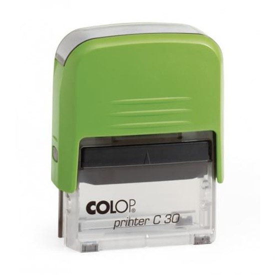 Colop Printer C 30 szövegbélyegző önfestékező zöld ház átlátszó alsó résszel fekete párnával 18x47 mm
