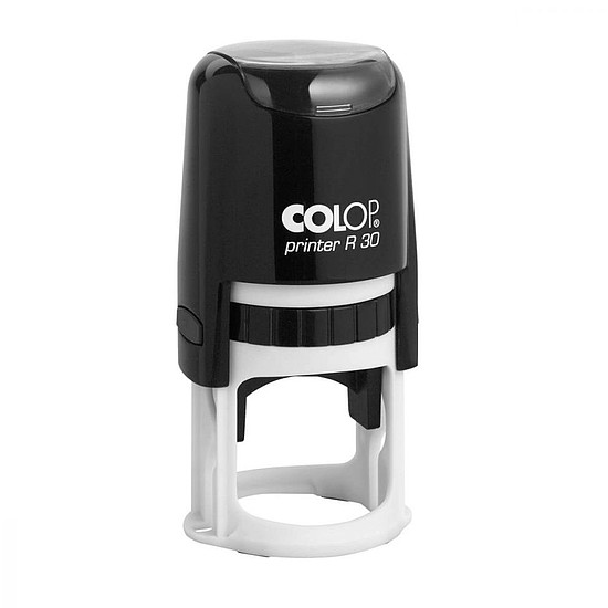 Colop Printer R 30 fekete ház lila párnával szövegbélyegző kör önfestékező átmérő 30 mm