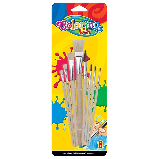Colorino Ecset készlet, fa nyéllel, lapos és kerek méretek vegyesen - 8 db