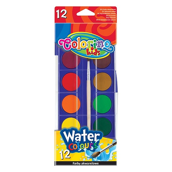 Colorino Vízfesték ecsettel, Műanyag tokban, ecsettel, 12 alap szín