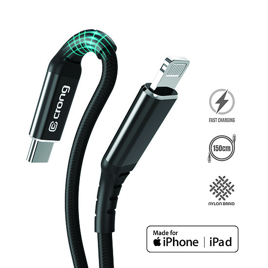Crong Armor Link - USB-C-Lightning MFi fonott kábel 150 cm fekete (CRG-AL15USCL-BLK)