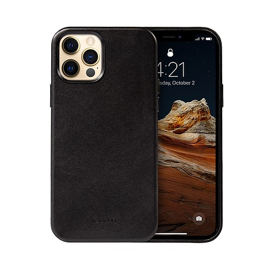 Crong Essential Cover - Bőr tok iPhone 12 Pro Max készülékhez fekete (CRG-ESS-IP1267-BLK)