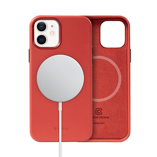 Crong Essential Cover Magnetic - Bőr tok iPhone 12 / iPhone 12 Pro MagSafe piros telefonhoz (CRG-ESSM-IP1261-RED)