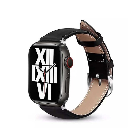 Crong Noble Band - természetes bőr szíj Apple Watchhoz 44/45/46/49 mm Black Noir (CRG-44NOB-BLK)