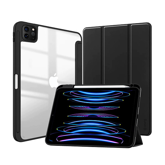 Crong PrimeFolio - tok iPad Pro 11" 2022-2021 / iPad Air 11" M2 2024 / iPad Air 10,9" 5-4. generáció fekete/átlátszó (CRG-PRF-IPD11-BLK)
