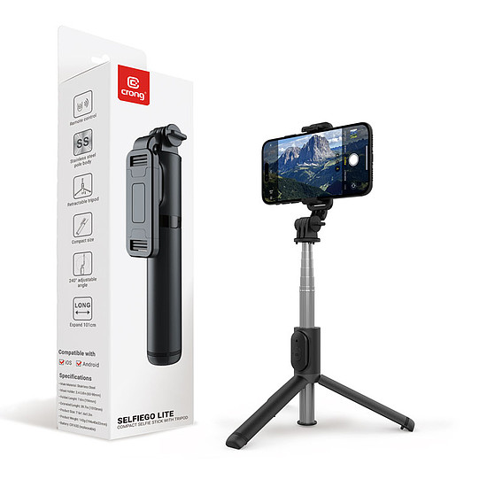 Crong SelfieGo Lite - Kompakt Bluetooth szelfi stick állvány fekete (CRGSGL1BLK)