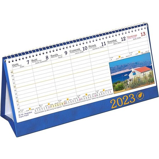 Csízió asztali naptár 310x160 mm képes kék háttal álló