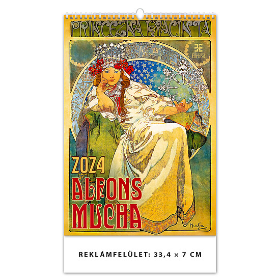 Dayliner falinaptár Alfons Mucha 340x485 mm, reklámfelület: 70mm 2024