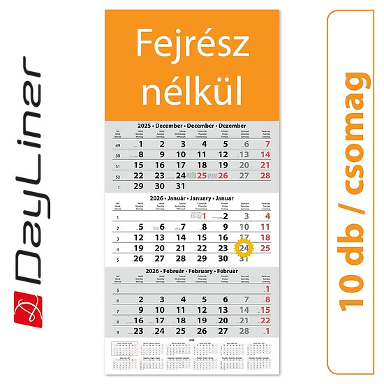 Dayliner speditőr naptár 1 tömb 3 hónap Fejrész nélkül 2026 (10 db / csomag)
