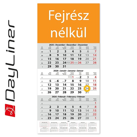 Dayliner speditőr naptár 1 tömb 3 hónap Fejrész nélkül 2026
