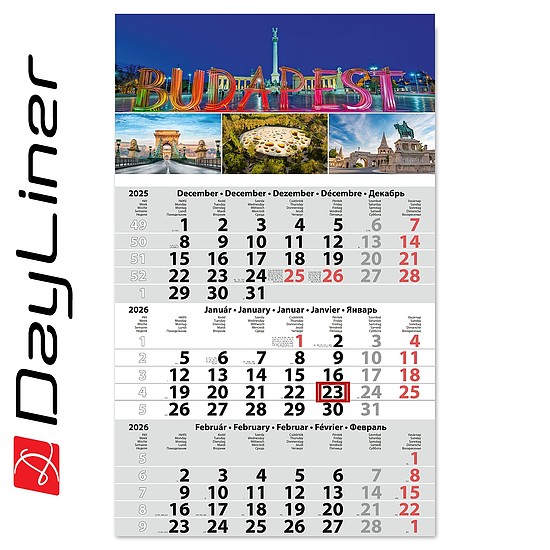 Dayliner speditőr naptár 1 tömb 3 hónap Primus Classic Budapest 2026